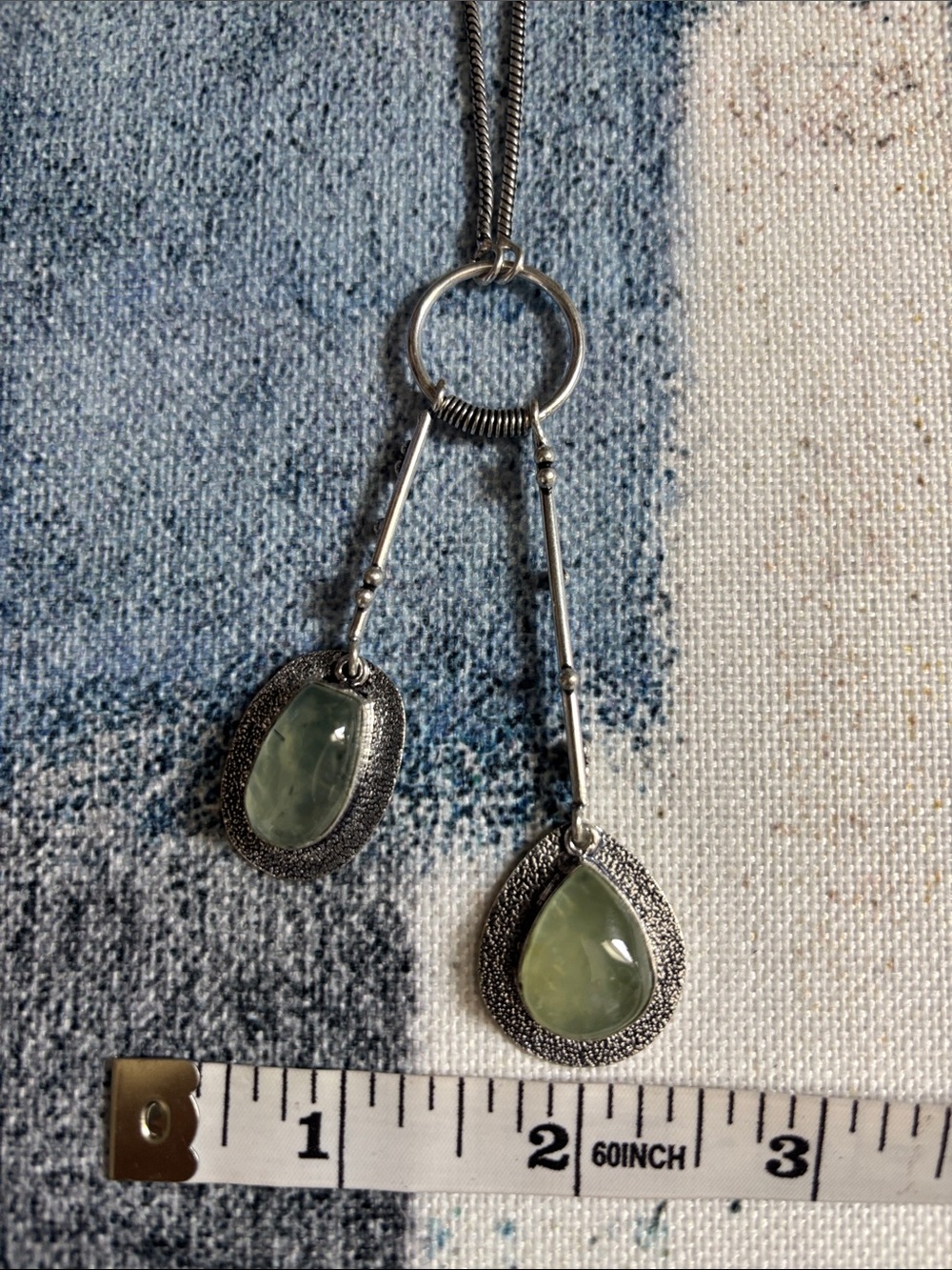 Double Drop Prehnite Light Green Gemstone Necklace - Picture 7 of 10
